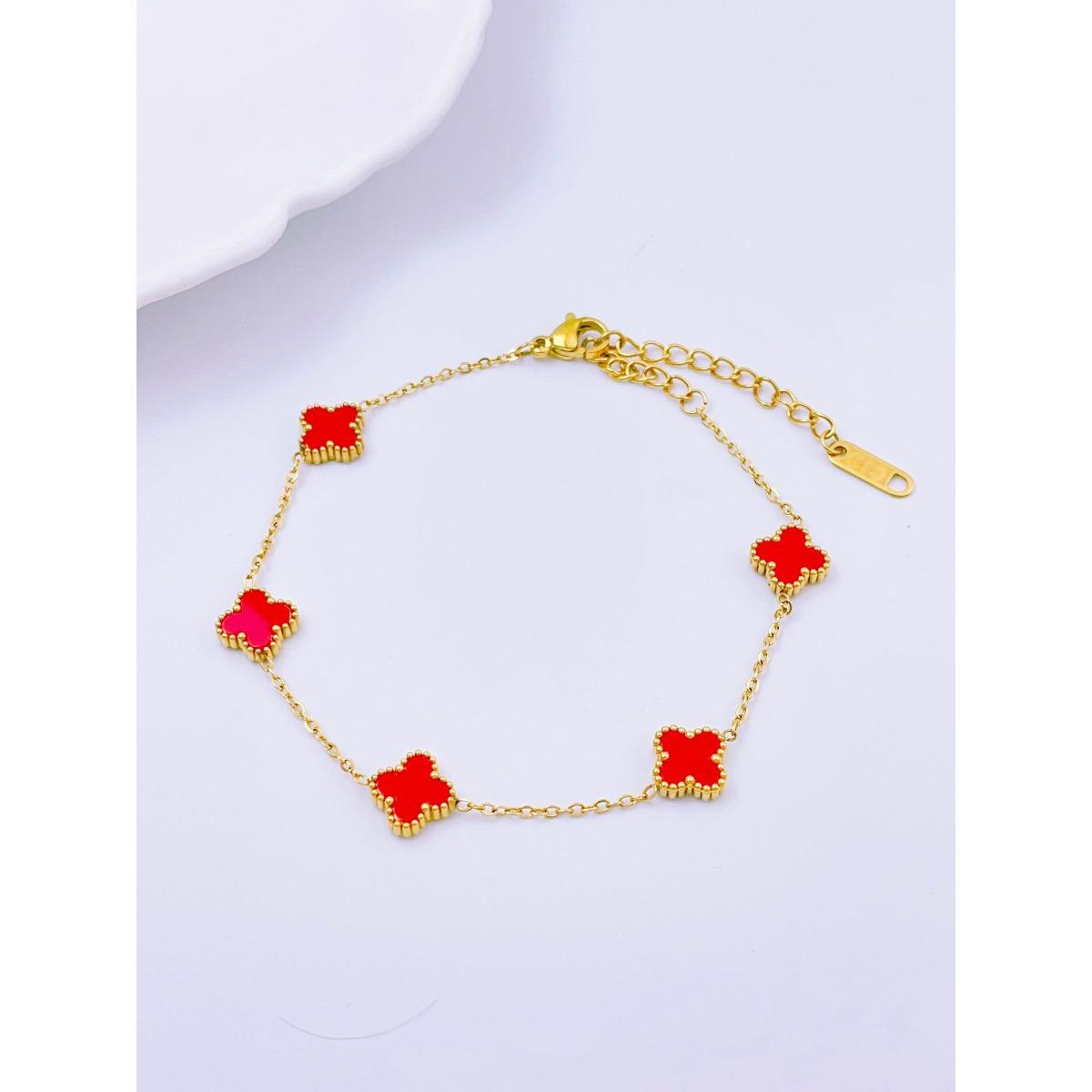 

Двусторонний женский браслет Lucky Straw, модный изысканный браслет из 18-каратного прочного клевера с четырьмя листами красный
