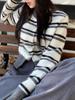 2025 Autumn Retro Striped Embroidered Cardigan Sweater: Long Sleeve, Round Neck, Color Block Knitwear Jacket