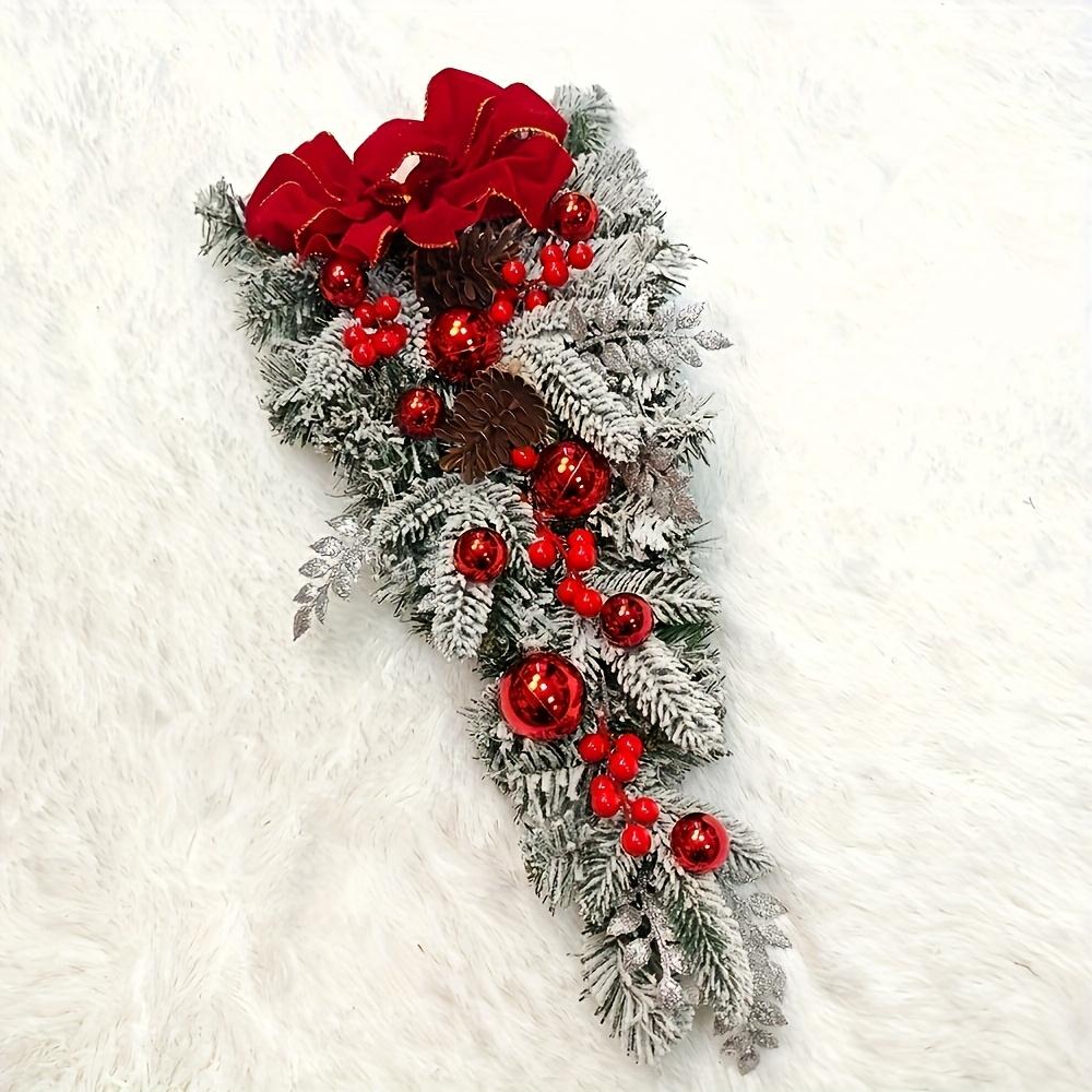 45/60cm Christmas Tree With Red Bow Christmas Ball For Front Door Window  Flocking Wreath Xmas Ornaments Christmas Decorations