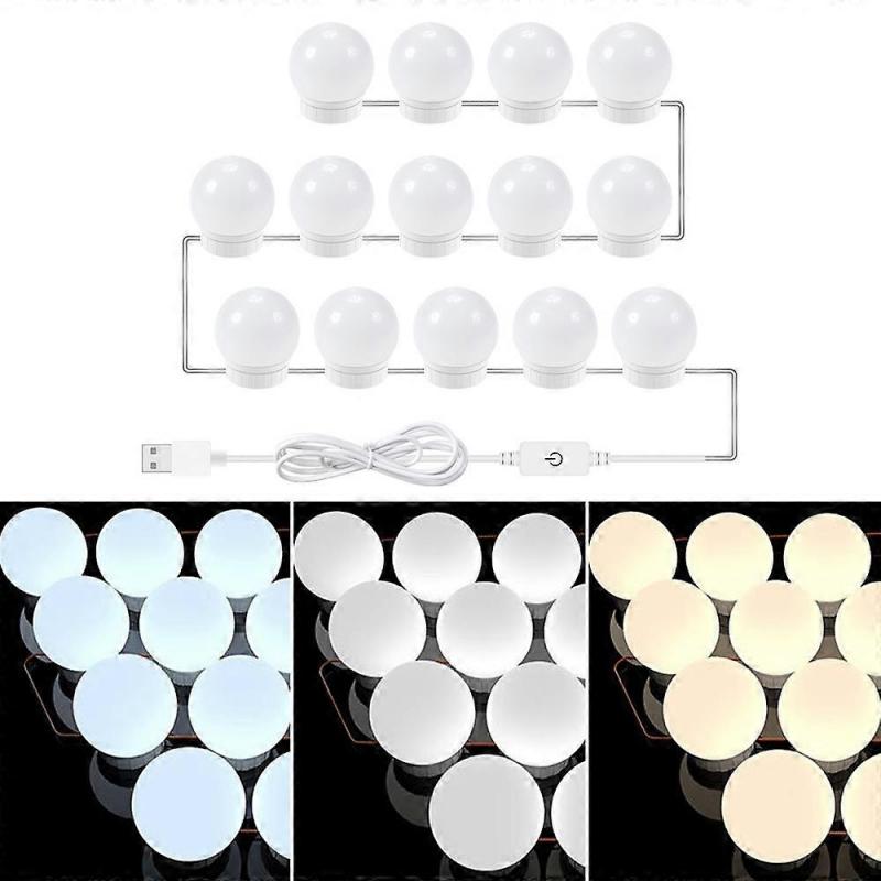 3 Color Temperature Mirror Front Lamp USB Simple Bathroom Makeup Light Bulbs, Power Source: 14 LEDs