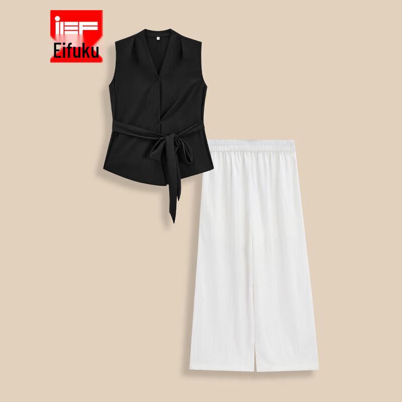 IEF 2026 Summer French Style Two-Piece Set with Long Pants S