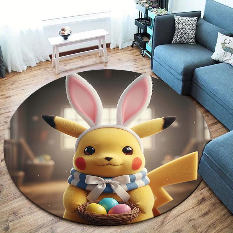 Easter Pokemon Round Area Rug,Carpet Rug for Living Room Bedroom Sofa Playroom Decor,Non slip Floor Mat