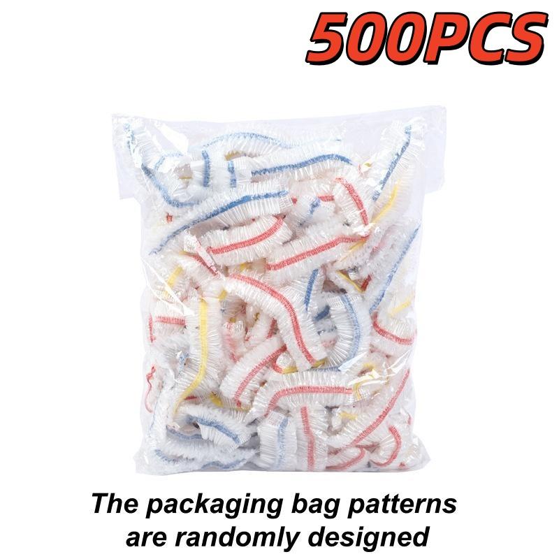 500 יחידות כיסוי מזון חד-פעמי כיסוי מזון לשמירה על טריות פלסטיק צבעוני עטיפה אלסטית כיסוי צלחת שקיות אריזה למטבח שקית אחסון