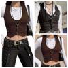 Suit Vest Women Waistcoat Cropped Tops Racerback Vest Tuxedo Buttons Breasted Vest Jacket  Women