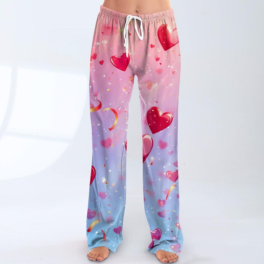 Damen Pyjamahose Nachtwäsche Lässige Hose mit Kordelzug und elastischer Taille Bequeme gerade lockere Yogahose