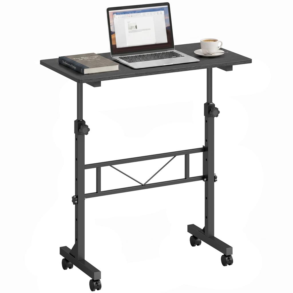 Overbed Table Adjustable Height Sofa Side Table with Wheels 80 x 40 cm Black