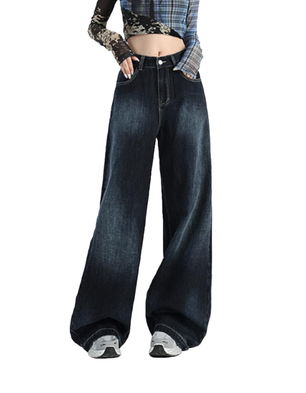 Deep Waist Denim Denim Vintage Beautiful Wide Straight Straight Pants [SpringSwalloow] Jeans, Denim, Tuck, High-Waisted Pants, Wide-Leg Pants, Jeans,