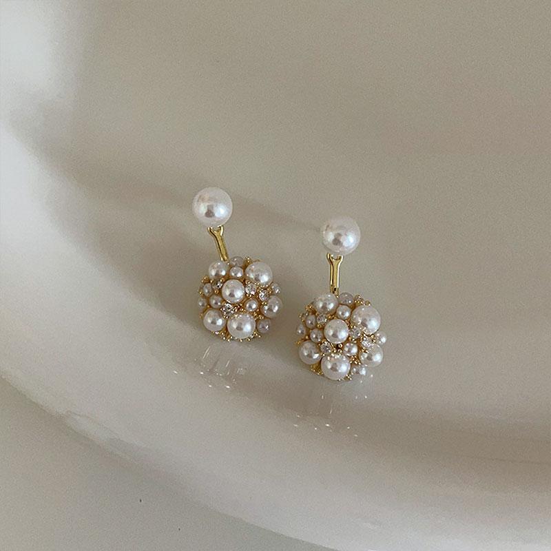 New French Retro Imitation Pearl Ball Stud Earrings For Women Fashion Jewelry Elegant Simple Accessories Gifts Wholesale