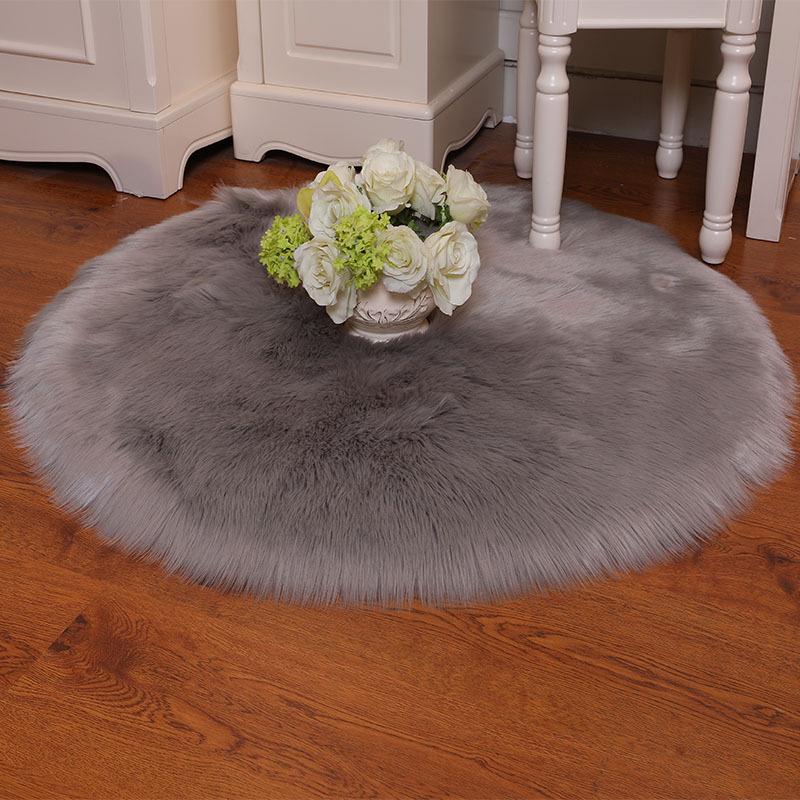 Nordic Style Faux Wool Round Plush Rug - White Solid Color Carpet for Room 