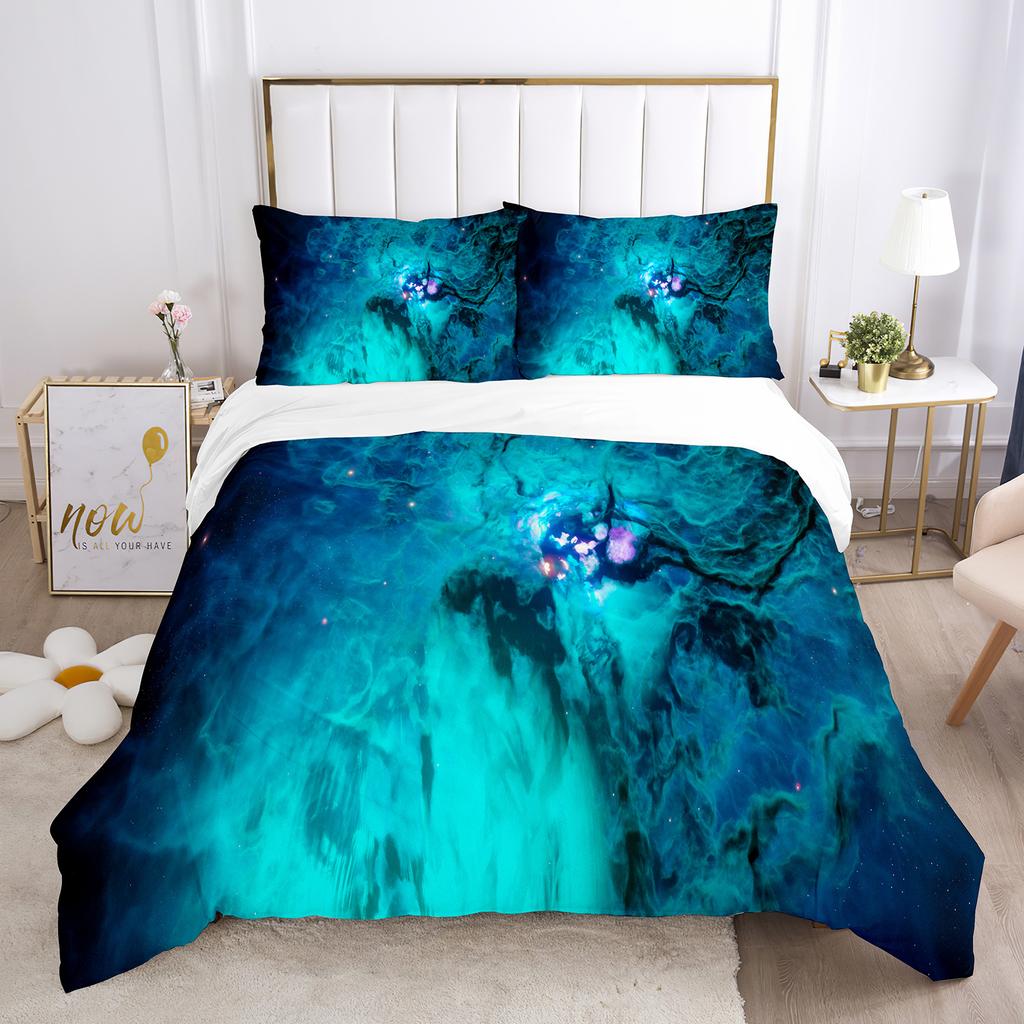 Galaxy Duvet Cover King 3D Space Themed Bedding Set Microfiber Soft 3pcs Universe Pattern