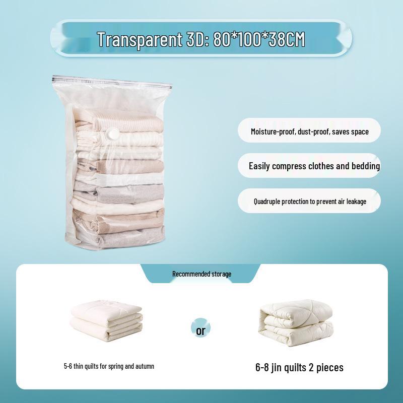 Thick Transparent Vacuum Storage Bag for Duvets and Clothes - Electric Pump Compatible