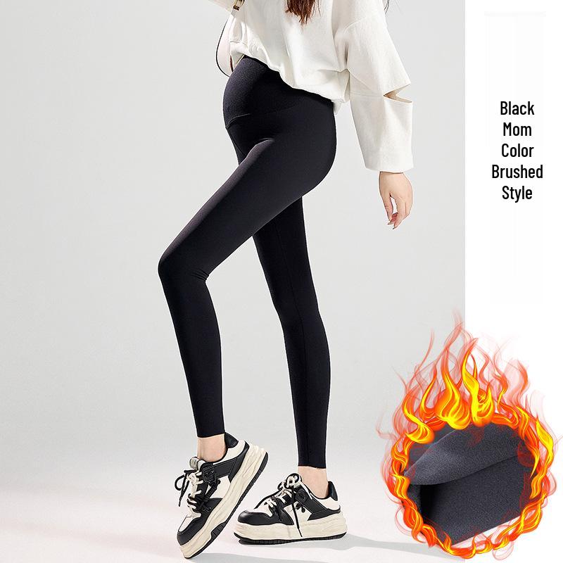 Nahtlose Umstands-Sharkskin-Leggings mit Bauchstütze und Samtfutter für Herbst und Winter