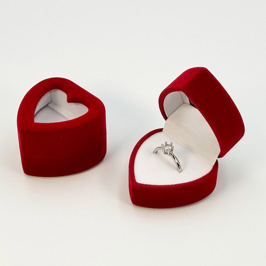Fashionable Romance Heart Shape Flocking Rings Case Wedding Proposal Jewelry Gifts Box Storage Solution Organizers