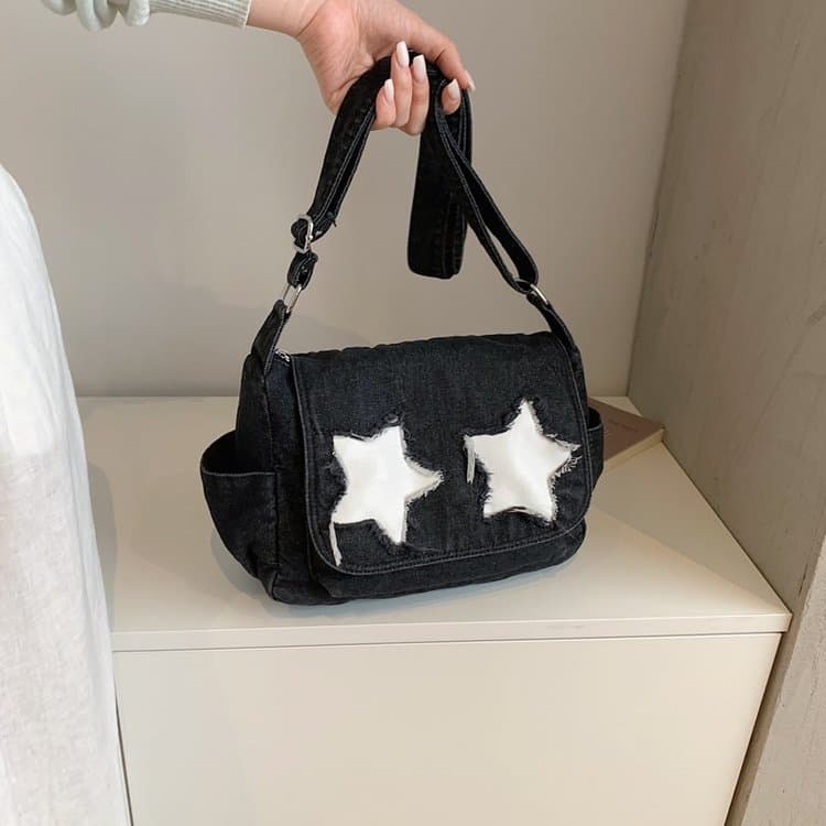 Washed and old denim messenger bag, one shoulder messenger women s bag. чёрный