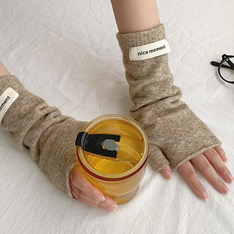 1Pair Cold-proof Wool Fingerless Gloves Half-Finger Flexible Soft Elastic Solid Color Warm Knitted