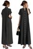[YUANYUAN] Damen Hemdblusenkleid, Sommerkleid, Kurze Ärmel, Lange Länge, Einzelner Knopf vorne, Stehkragen, Unifarben, Freizeit, Lockere Passform, Figurschmeichelnd