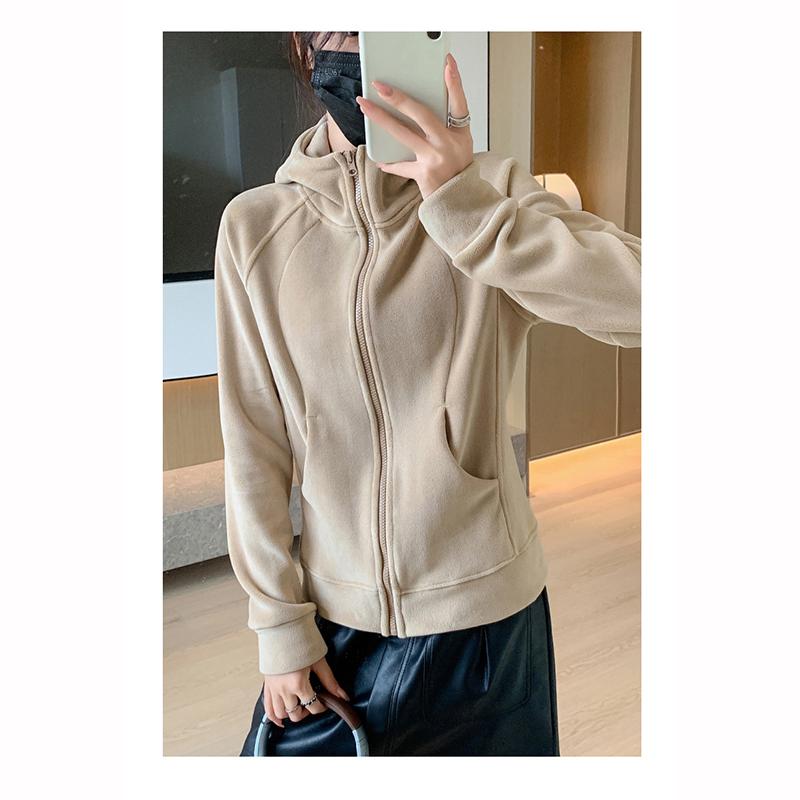 Dámská sportovní bunda na zip s kapucí Podzim Zima Fleecová podšívka Zesílené Mikiny Dámská Jednobarevná Ležérní Volná Mikina Kardigan