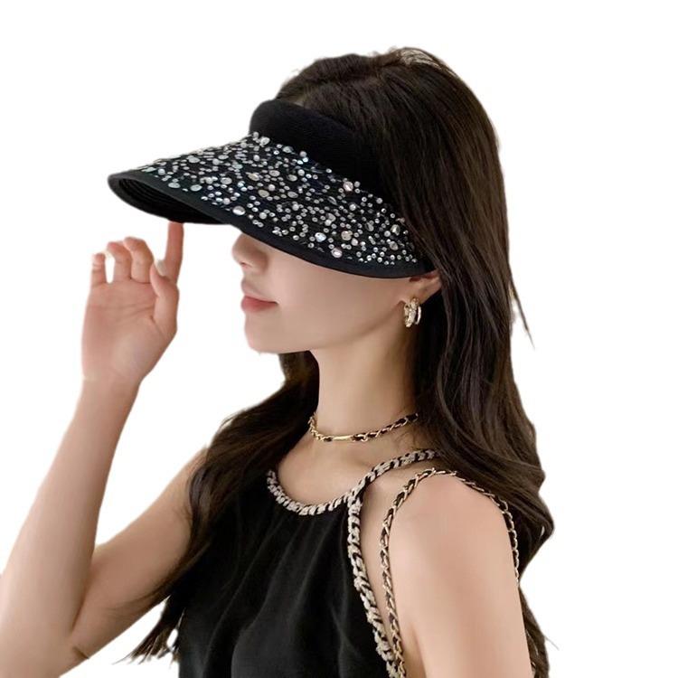 Fortgeschrittener Zigeuner Strass Stroh Leerer Zylinder Damen Sommer Ausflug Meer Sonnenschutz Schatten Stirnband Hut