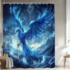 1Pc Mystic Phoenix Shower Curtain - Vibrant Blue & Golden Phoenix Design, Polyester Fabric, 70. 8X70. 8 Inches, 12 Hooks,