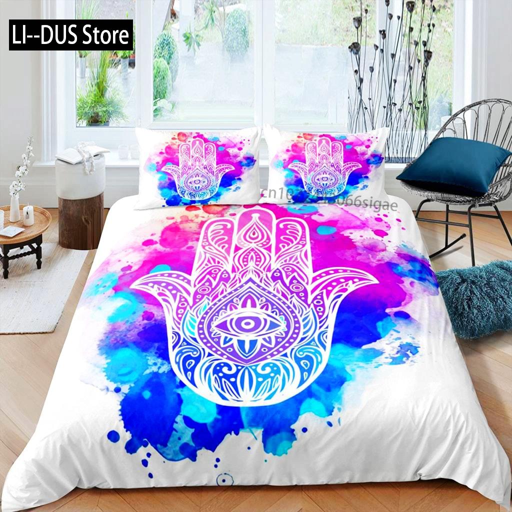 Indian Hand Hamsa Duvet Cover Polyester Galaxy Bedding Set Boho Chic Style Comforter Cover For Teen Adult Double Queen King Size