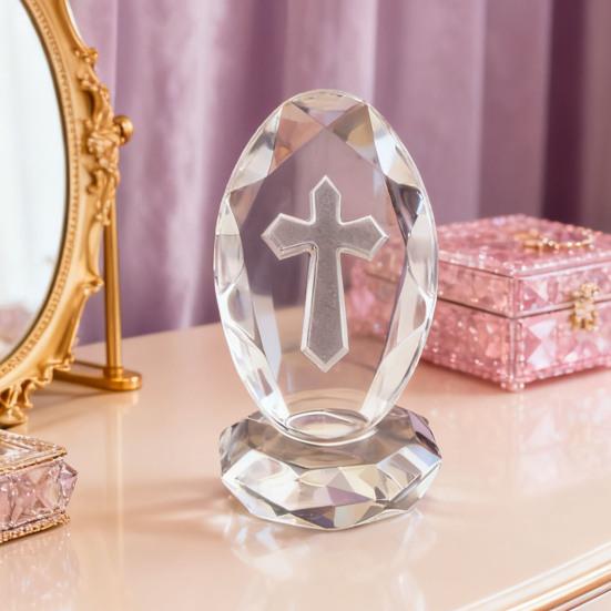 Yousheng Klare Faux-Kristall-Figur Transparentes Glas Glaubensornament Ostern Weihnachten Religiöse Schreibtischdekoration Christlich Spirituell Inspirierend