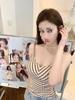 Women's Spicy Striped Knit Camisole Vest with Chest Pads - Backless Summer French Style