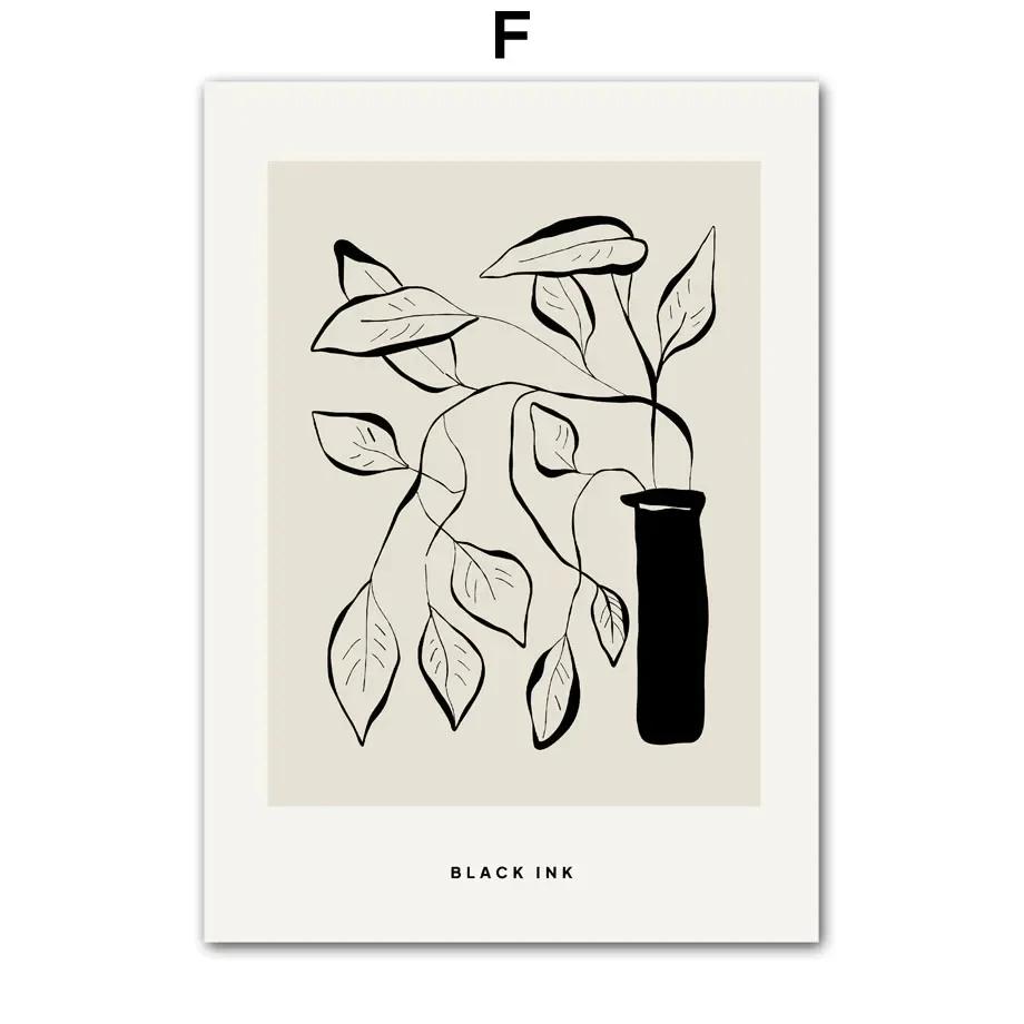 Schwarze Tinte Frau Linie Blätter Abstrakte Galerie Wand Kunst Leinwand Malerei Nordic Poster & Drucke Wand Bild Für Wohnzimmer Dekor