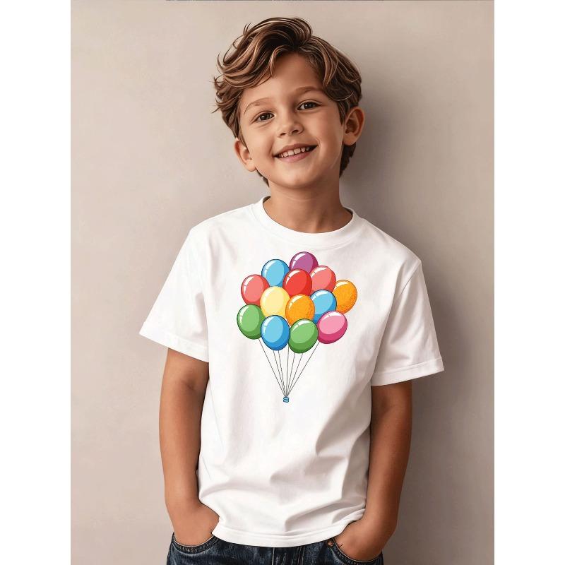 Boys Vibrant Balloon Print Crewneck Short Sleeve Tee 110 белый
