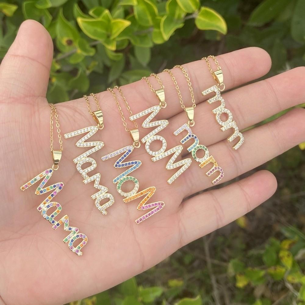 Aesthetic MOM Necklace Jewelry Gift for Mother's Day Trendy Zircon Letter Clavicle Chain Overlay
