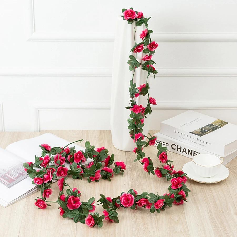 250CM Artificial Rose Flowers Wedding Home Room Decoration Spring Autumn Garden Arch Christmas Rattan DIY Gift Fake Plants Vine