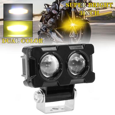 Lens Spotlight Double Lenses Spotlight Motorcycle LED Motorcycles Auxiliary Fog Lamp 1PCS Dual Color White Yellow Light 20W