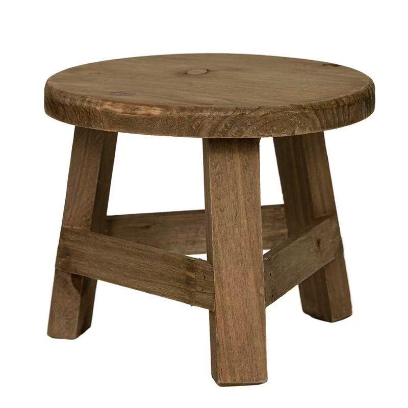 Green Round Succulent Low Stool - Solid Wood Decor Piece