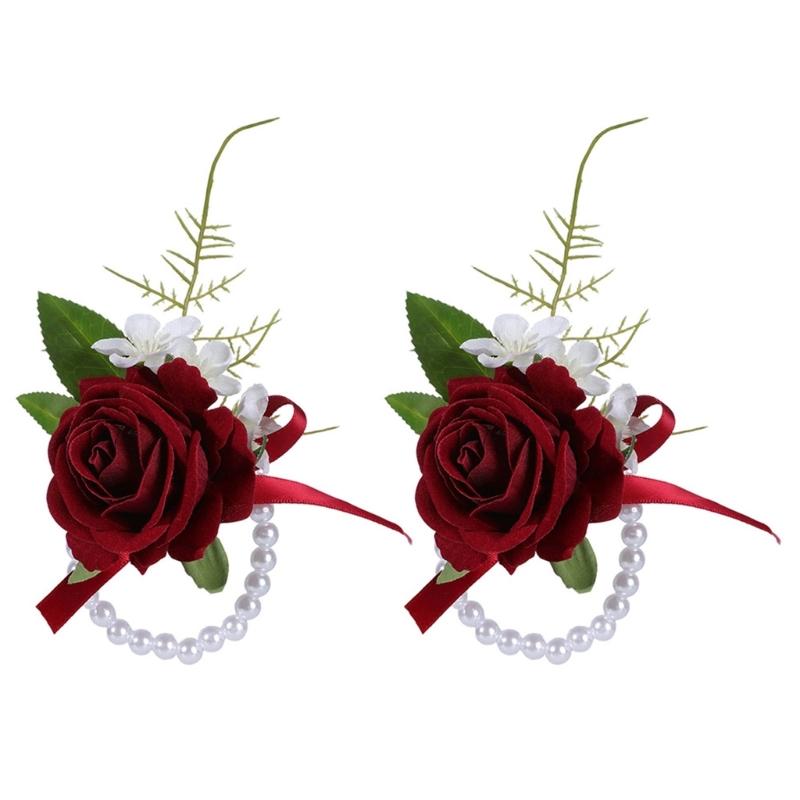 Wedding Boutonniere Wristlet Pearls With Artificial Floral Design For Bridesmaids Grooms Formal Outfit