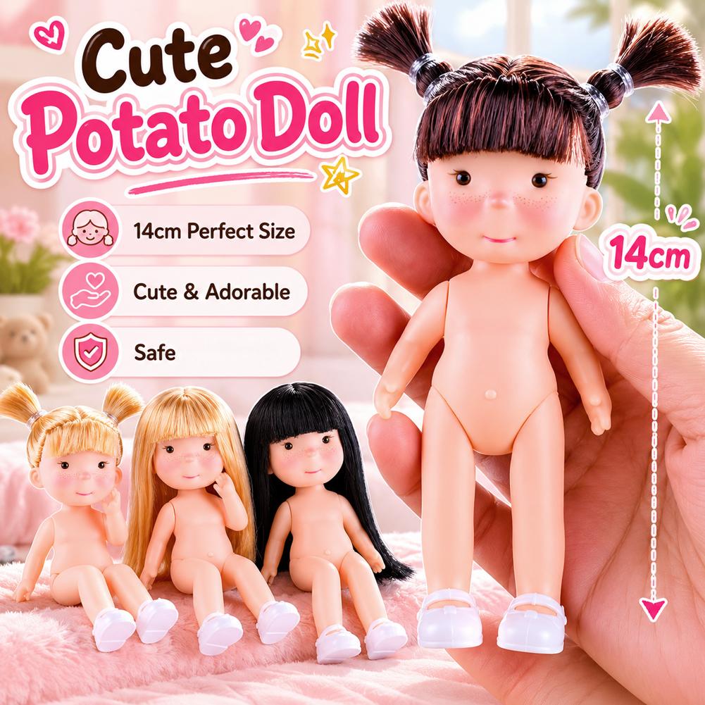3D Simulation Eye Cute Doll Home Toy 14Cm Mini Sweet Potato Doll Vinyl Material Bean Eye Doll Dark Skin Dress Up Doll Toy