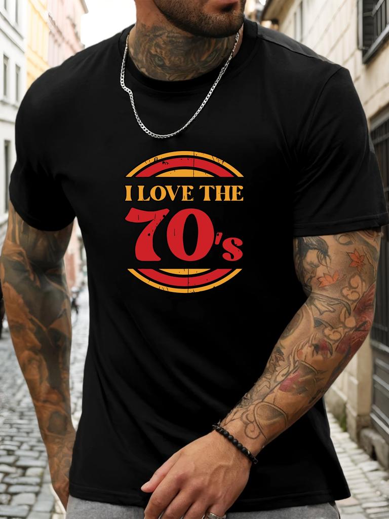 Unisexs Crew Neck Short Sleeve Tee I Love The 70s Retro Print Summer Casual Loose Breathable Male Vintage Streetwear Daily Tops