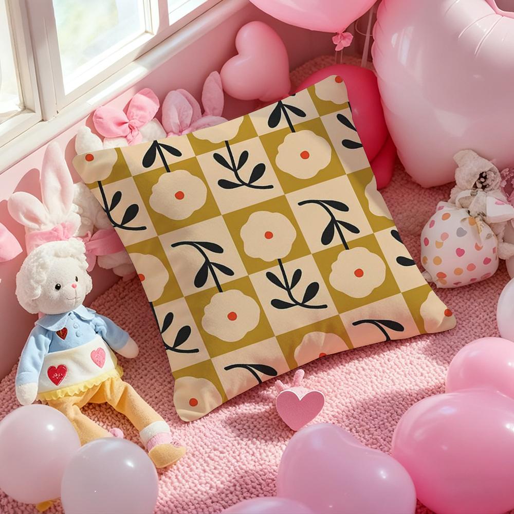 O-Orla Kiely Flower Cushion Cover Pattern Printed Pillowcase for Living Room Sofa Cushion Cover & Bedroom Decor