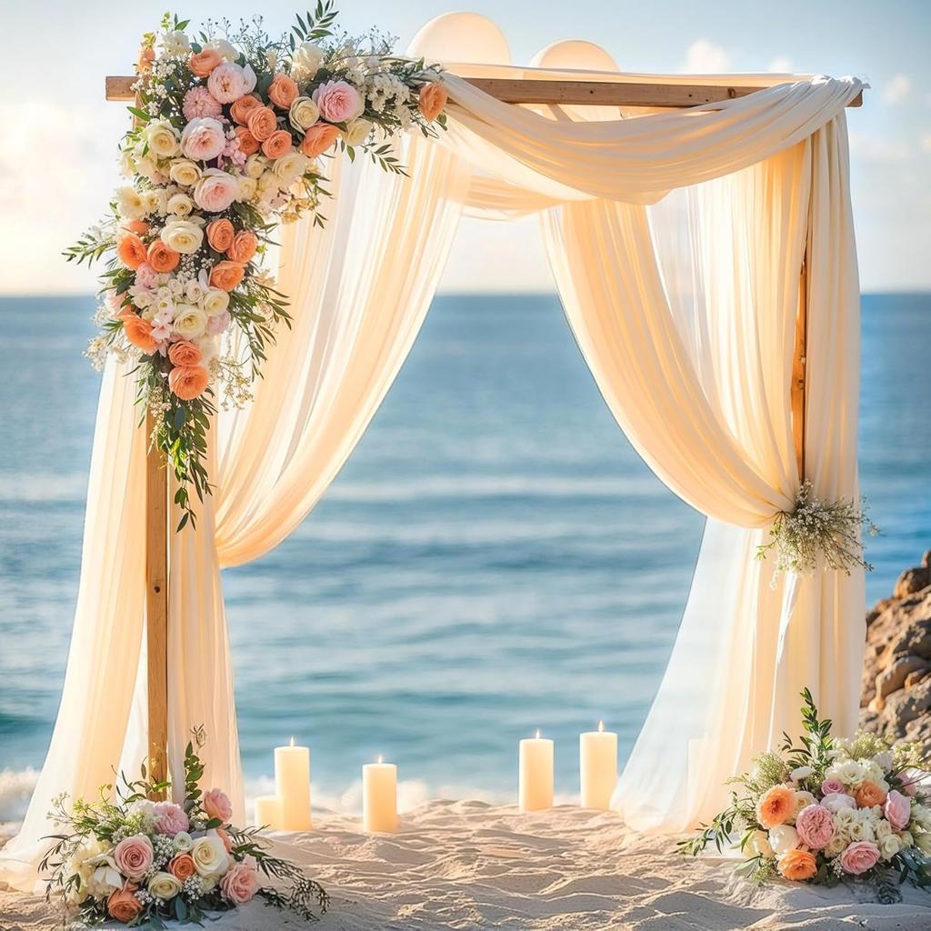 Wedding Arch Draping Fabric, 1 Panel 6/10M Champagne Sheer Backdrop Curtain Wedding Arch Decorations for Wedding Party Ceiling