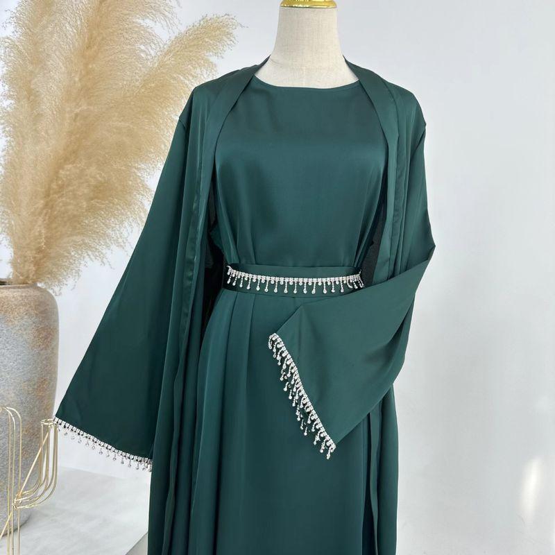 New Arrival Middle East Dubai Pure Color Fashion Bead Crystal Chain Dress Ethnic Style Dress Set