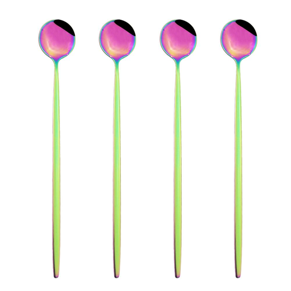 Juice Coffee Stirring Cutlery Set Colorful Rainbow Teaspoon Dinnerware Ice Cream Long Handle Scoop Tableware Set Kitchen Tools