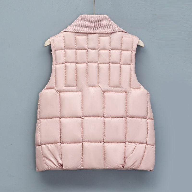 Women's Down Vest with Knitted Lapel Patchwork Vest Outer Wear Button-up Cotton Vest Vest Jacket for Autumn and Winter