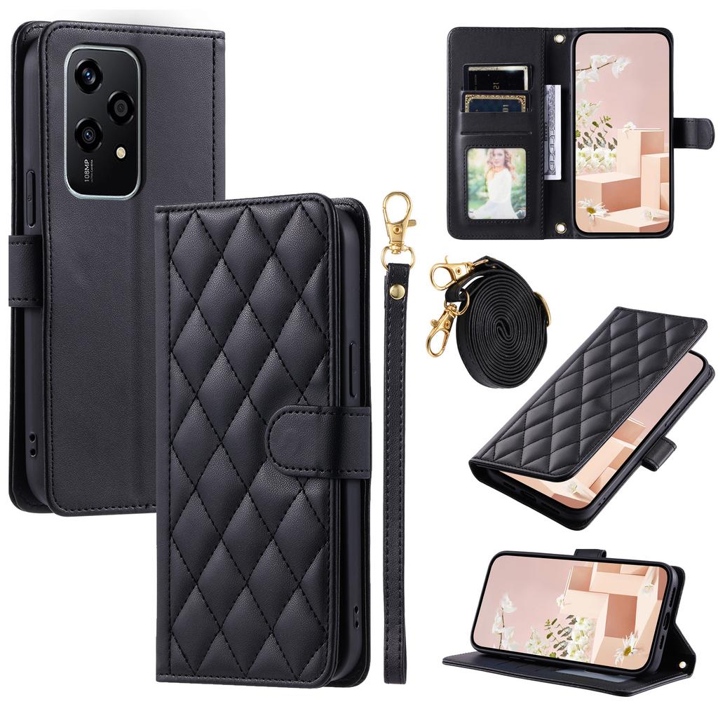 For Honor 200 Lite Wallet Case Rhombus Grid PU Leather Phone Cover