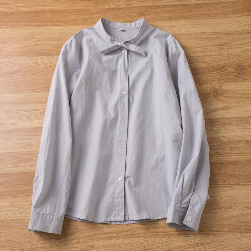 

Весенняя маленькая свежая рубашка с кроличьими ушками, однотонная, с длинным рукавом, воротник-стойка, женская, свободная, универсальная, топ, блузки и рубашки XL