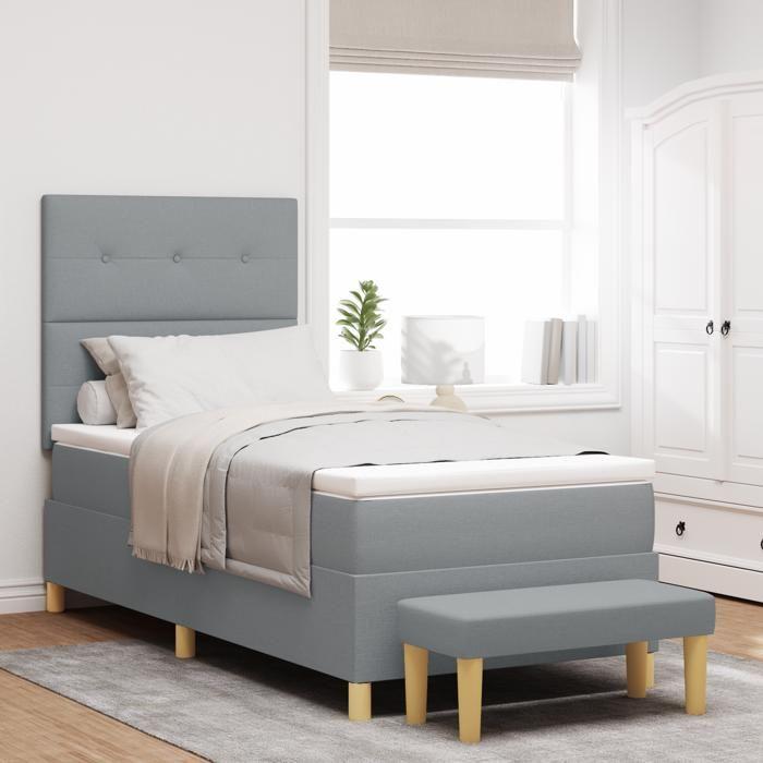 Lit à ressort vidaXL avec matelas et banc gris clair 100x200 cm en tissu 3344275