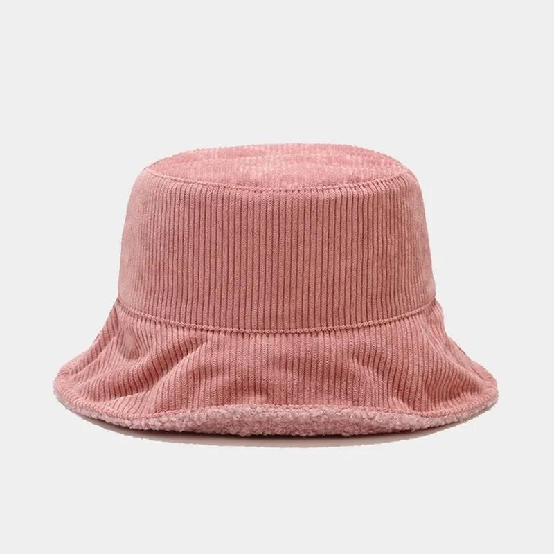 Female Warm Hats Solid Color Streetwear Warmer Folding Big Wide Visor Flat Hats New Plus Plush Corduroy Bucket Hats Accessories