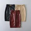 Elegant Korean High-Waisted Front Slit PU Leather Midi Skirt with Belt – Sexy, Bodycon, Hip-Hugging for Autumn & Winter