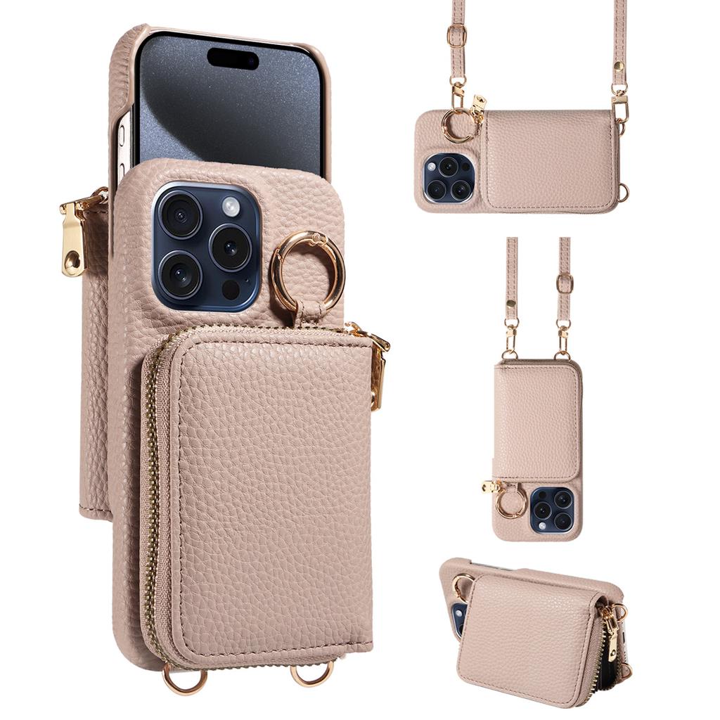 Newly designed Deluxe zipper card case for iPhone13 12 11Pro Pro Max Mini 7 Phone case with Crossbody lanyard Faux leather
