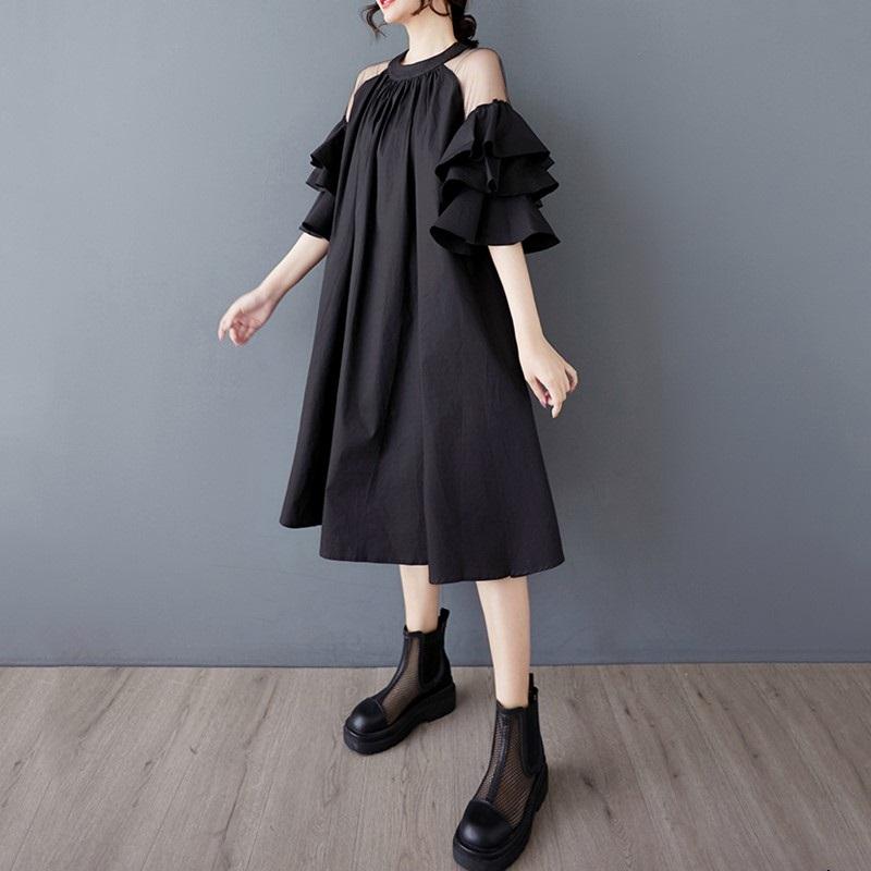 Kurzarm Plus Size Vintage Neu in Kleidern für Damen lässig locker Midi langes Sommerkleid