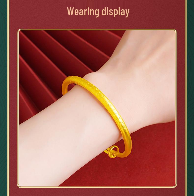 Vietnamese Sand Gold Adjustable Fu Character Bangle with Auspicious Clouds - Ethnic Women's Jewelry