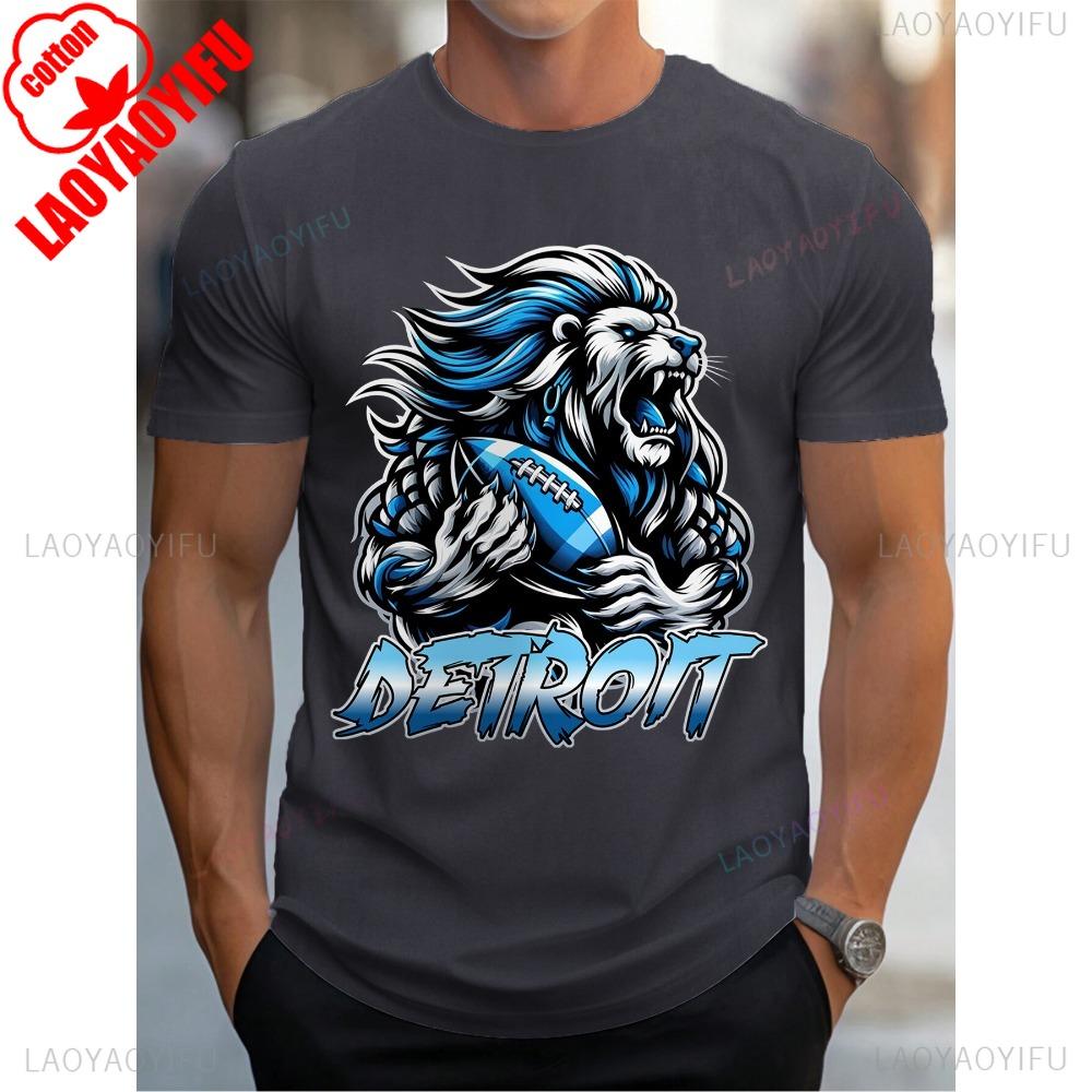 

ZX Футболка Детройт Футбол Лев Принт Футболка Футболки для Мужчин Повседневная Футболка с Коротким Рукавом на Лето Однотонная Хлопковая Удобная 3XL