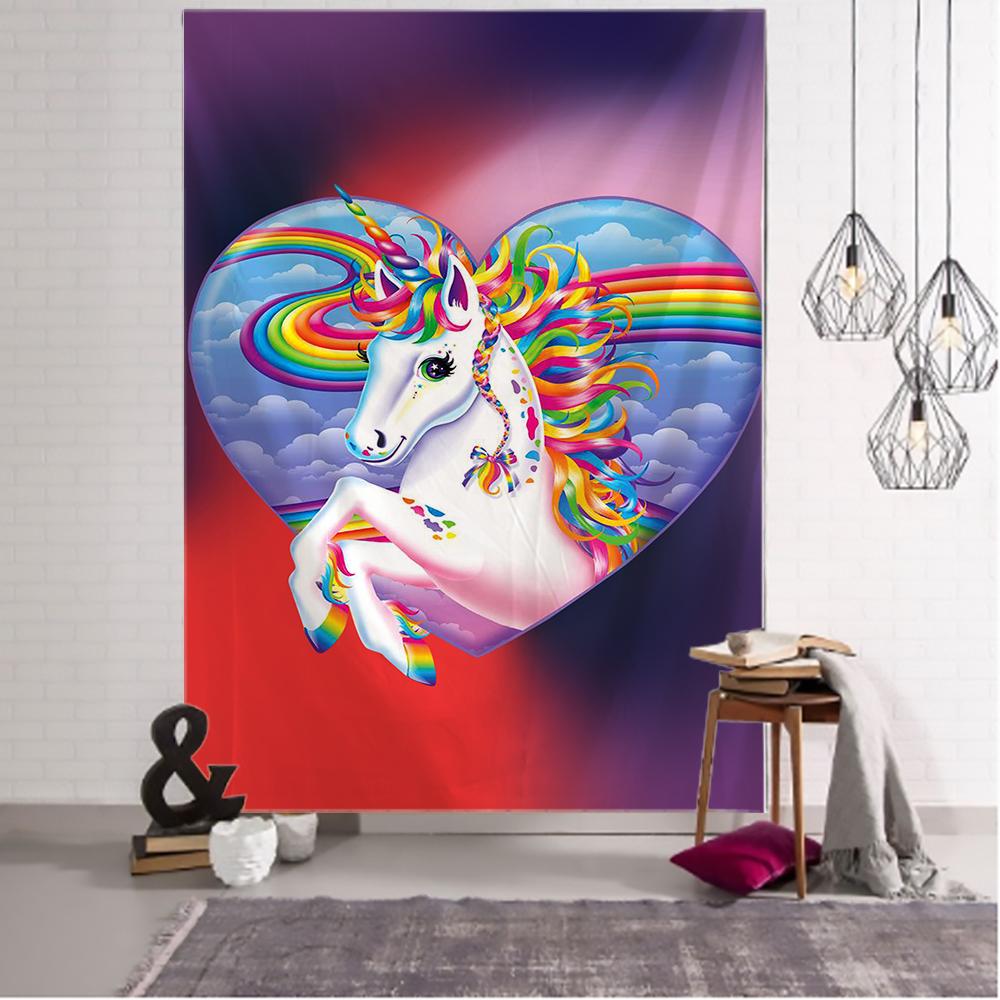 Fantasy Colourful Horse Tapestry,Golden Unicorn Wall Hanging,Bohemian Modern Hippie Psychedelic Background Cloth Beach Yoga Mat
